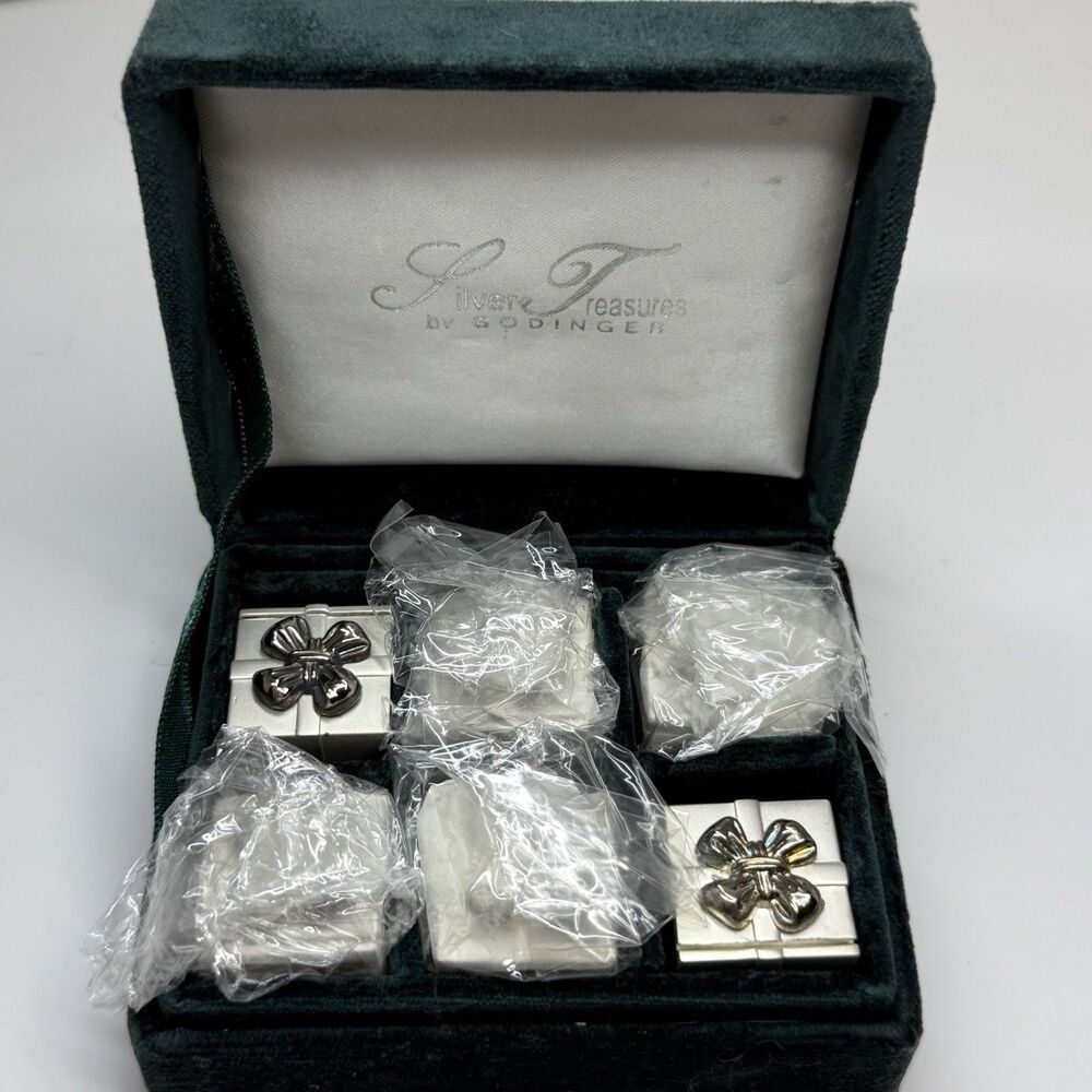 Vintage Silver Treasures By Godinger Mini Metal Present Card Holders Set 6 New